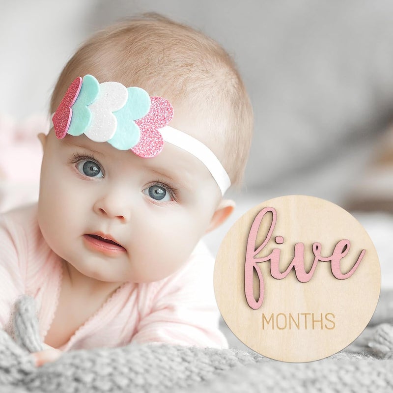 Giftacity Monthly Baby Girl Milestone Circles: Newborn Milestone Age Wooden Cards from 1-12 Months - Birth One Month Markers Discs for Girls Photo Props - Image 5